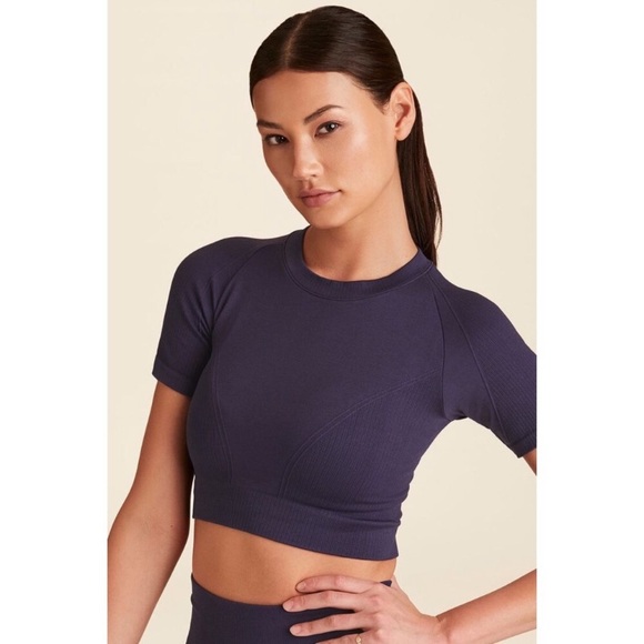 Alala Barre Seamless Crop Navy Tee - Picture 1 of 4